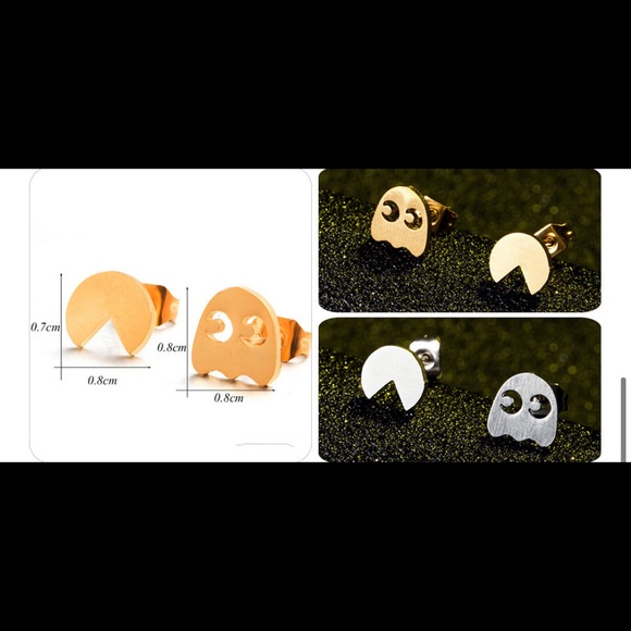 Game STAINLESS STEEL GOLD Stud Earrings with Gift Bag - Picture 2 of 3